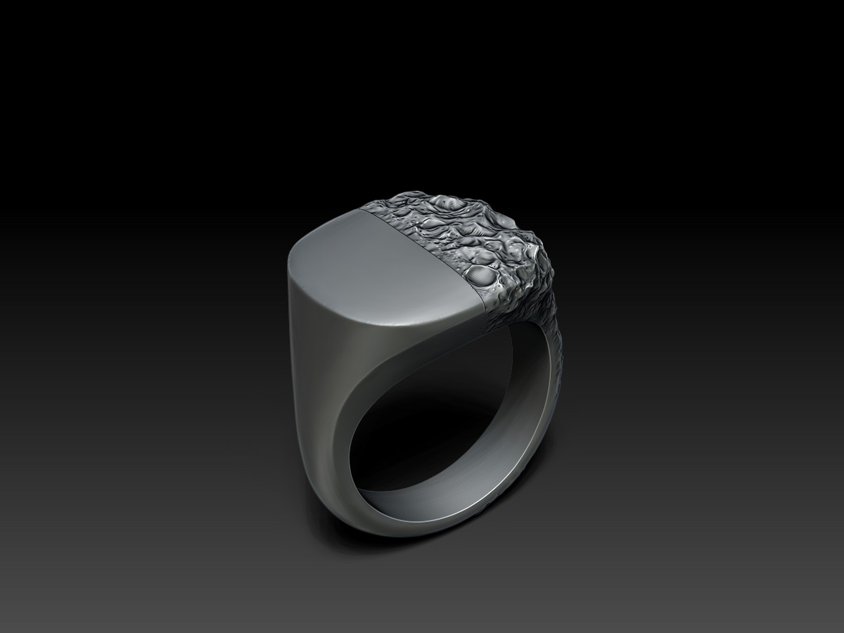 Sculpted signet ring. Custom Jewellery. 3D Rendering.